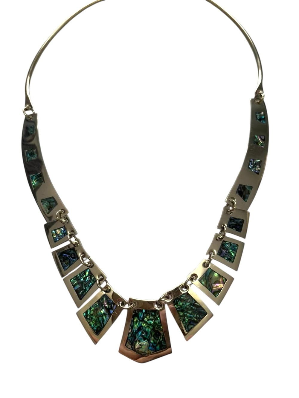 Abalone Inlay Alpaca Silver Collar Statement Necklace